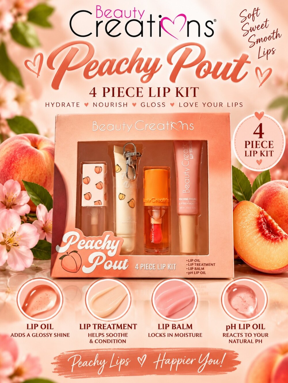 Beauty Creations Peachy Pout 4-Piece Lip Kit